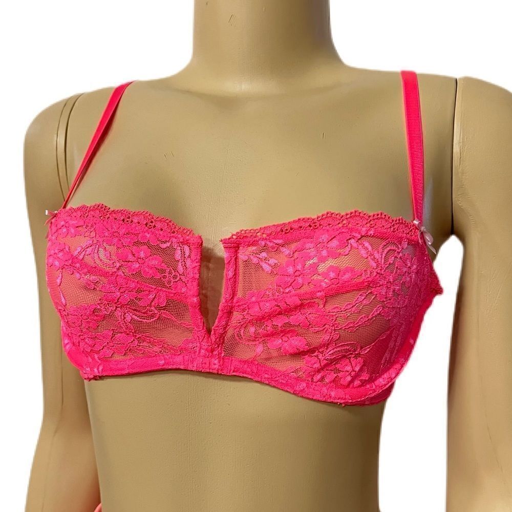 Victoria’s Secret Sexy lace unlined balconette bra hot pink 32C